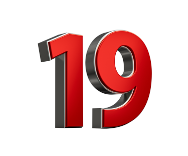 Kalın Kırmızı 19 numara Parlak Metalik Beyaz Arkaplan 3D Görüntü