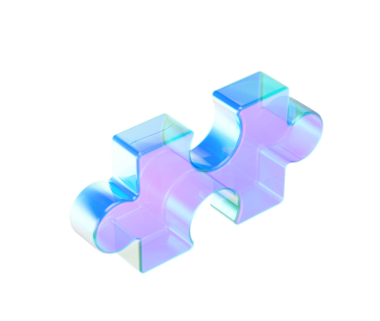 Şeffaf, parlak mavi bir yapboz parçası. Parlak, modern camsı bir tasarımı var. 3d illüstrasyon