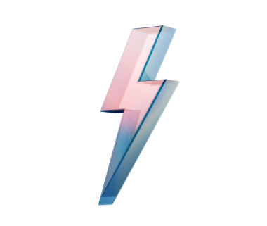 Pırıl pırıl, cam gibi, fütüristik ve şeffaf efektli üç boyutlu bir yıldırım simgesi. 3B Görüntü