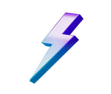 Çarpıcı bir 3 boyutlu yıldırım simgesi, mor-mavi eğimli ve heyecan verici bir görünüme sahip. 3d illüstrasyon