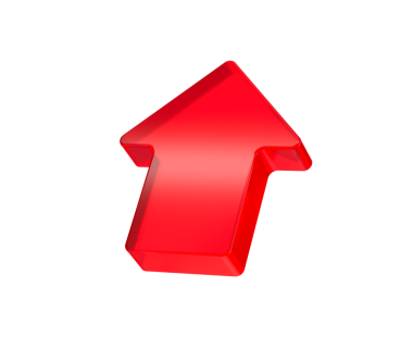 Yukarı bakan, ilerlemeyi, yönü ve büyümeyi sembolize eden koyu kırmızı bir ok simgesi. 3B Görüntü