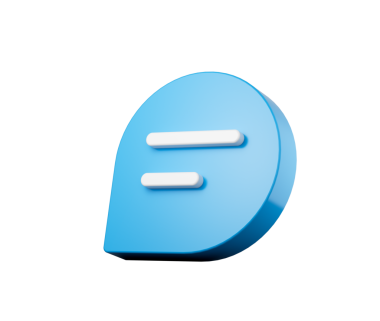 İki beyaz yatay satırlı minimalist mavi konuşma balonu simgesi. 3d illüstrasyon