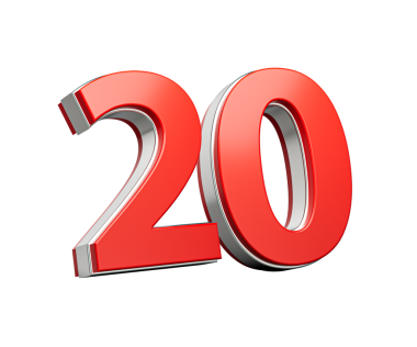 Kalın Kırmızı Numara 20 Beyaz Arkaplanda Metalik Görüntü