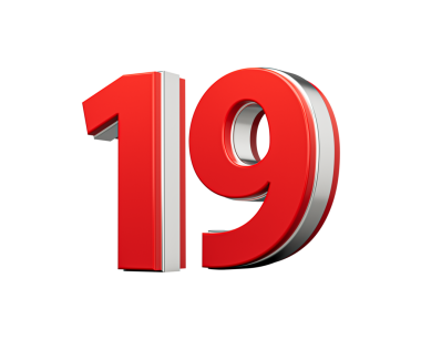 Kalın Kırmızı 19 numara Metalik Beyaz Arkaplanda 3 boyutlu Görüntü