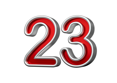 Canlı kırmızı numara 23 Metalik Parıltılı ve kıvrımlı kenarlı, 3D Görüntü