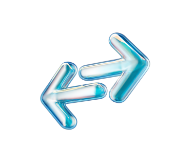 Şeffaf cam benzeri üç boyutlu çift yönlü oklar değiş tokuşu ve transferi simgeliyor. 3d illüstrasyon