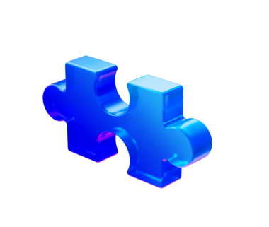 Pürüzsüz kenarları ve fütüristik tasarımı olan parlak mavi bir yapboz parçası. 3B illüstrasyon