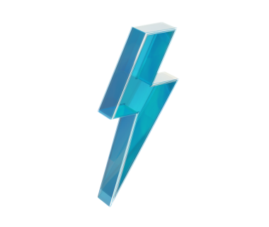 Pırıl pırıl, cam gibi, fütüristik ve şeffaf efektli üç boyutlu bir yıldırım simgesi. 3B Görüntü