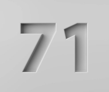 Parlak Beyaz Numarası 71 71. İnce Gölgeyle Kabartmalı Gri Arkaplan 3D Görüntü