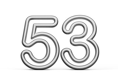 53 Numara: Gümüş Metalik Beyaz Arkaplan 3D Görüntü