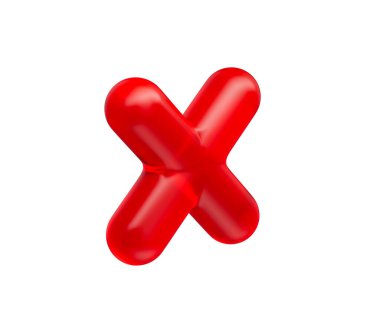 3 boyutlu parlak kırmızı çarpma sembolü, parlak ve modern yansıtıcı bir görünüme sahip. 3d illüstrasyon