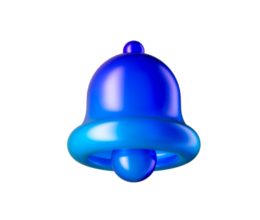 3D parlak mavi çan simgesi, uyarıları, uyarıları veya hatırlatıcıları sembolize ediyor. 3d illüstrasyon