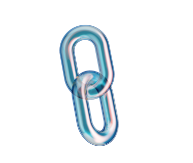 Mavi ve pembe renklerle üç boyutlu şeffaf zincir halkası, bağlantıyı ve birliği simgeliyor. 3d illüstrasyon