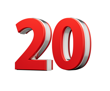 Kalın Kırmızı Numara 20 Beyaz Arkaplanda Metalik Görüntü