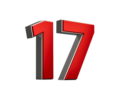 Koyu kırmızı 17 numara Parlak Metalik Beyaz Arkaplan 3D Görüntü