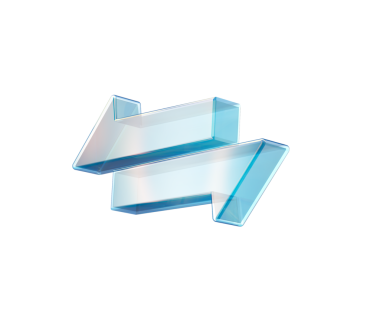 Şeffaf cam benzeri üç boyutlu çift yönlü oklar değiş tokuşu ve transferi simgeliyor. 3d illüstrasyon