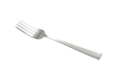 Parlak paslanmaz çelik çatal, yansıtıcı bir kaplama ve hafif kıvrımlı bir sapı var. 3B Görüntü