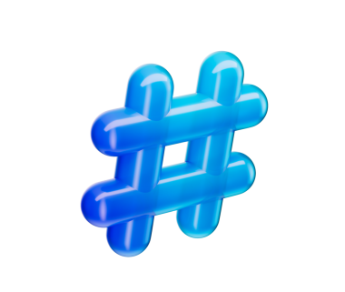 Sosyal medyayı ve çevrimiçi bağlantıyı temsil eden parlak mavi bir 3D hashtag sembolü. 3B Görüntü