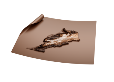 Fas 'ın Eski Tarzının Haritası Kahverengiye Döndürülmemiş Harita Kağıt Kağıt Kağıt Tabaka 3D Görüntü