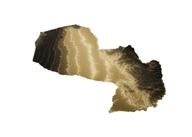 Paraguay Haritası Altın Metalik Doku Haritası Altın Rezervleri ve Altın Madencilik Konsepsiyonu 3B İllüstrasyon