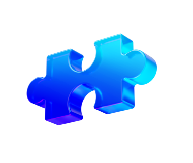 Pürüzsüz kenarları ve fütüristik tasarımı olan parlak mavi bir yapboz parçası. 3B illüstrasyon