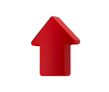 Yukarı bakan, ilerlemeyi, yönü ve büyümeyi sembolize eden koyu kırmızı bir ok simgesi. 3B Görüntü