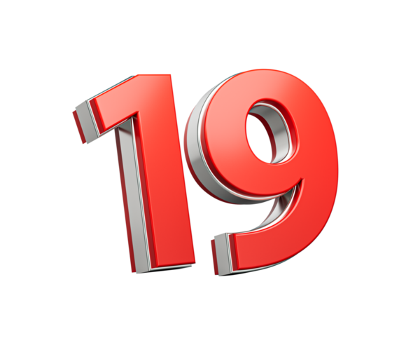 Kalın Kırmızı 19 numara Metalik Beyaz Arkaplanda 3 boyutlu Görüntü