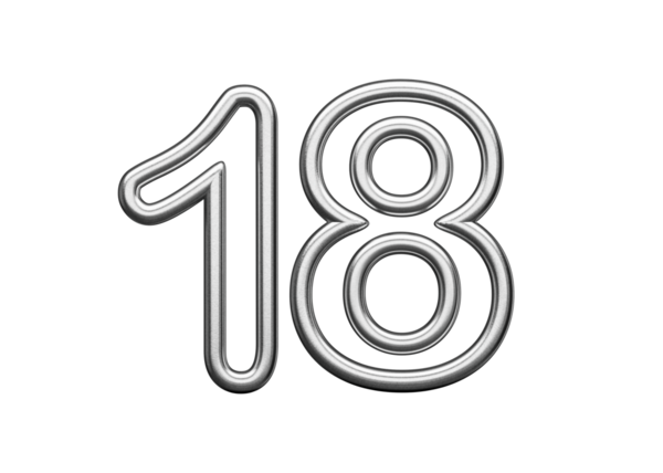 18 Numara: Gümüş Metalik Beyaz Arkaplan 3D Görüntü