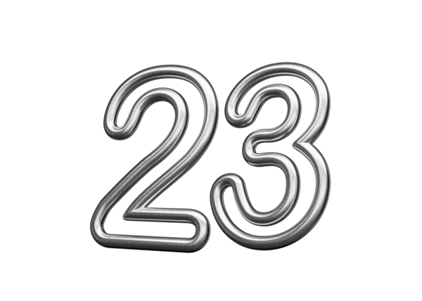 23 numara. Gümüş Metalik Beyaz Arkaplan 3D Görüntü