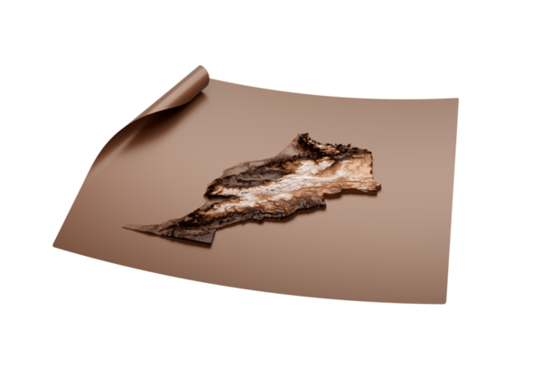 Fas 'ın Eski Tarzının Haritası Kahverengiye Döndürülmemiş Harita Kağıt Kağıt Kağıt Tabaka 3D Görüntü