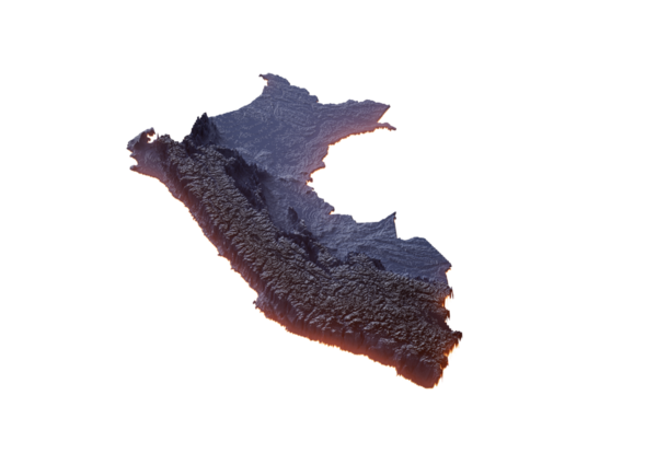 Aydınlatılmış Peru Veri Haritası Coğrafi Özellikleri Vurguluyor Neon Işıklı 3B Görüntü