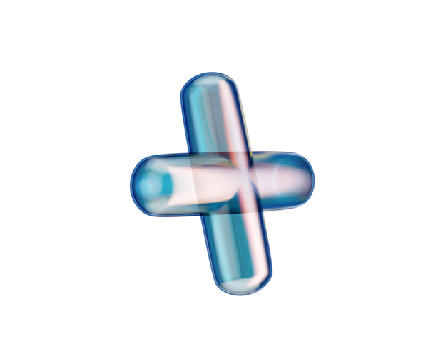 Pürüzsüz, şeffaf, mavi 3D artı işareti parlak, fütüristik ve yansıtıcı bir görünümü var. 3B Görüntü