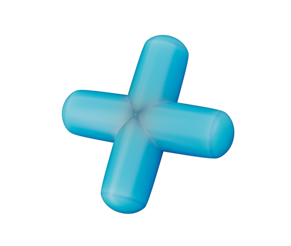 Pürüzsüz, yuvarlak kenarlı, parlak bir kapağı olan 3D mavi artı işareti. 3B Görüntü