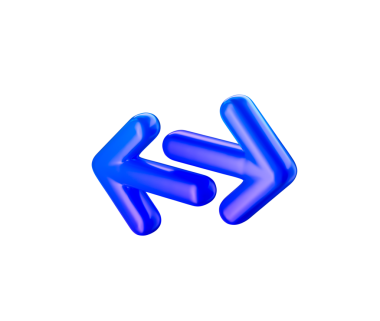 Mor ve mavi renkte, solu ve sağı gösteren iki tane parlak 3D ok. 3B Görüntü.