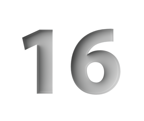 Gri Arkaplan Görünümü 'ne işlenmiş ince gölgesi olan 16 numara parlak beyaz.