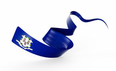 Connecticut bayrağı renginde 3 boyutlu dalgalı kurdele ulusal gurur ve zarafetle akıyor. 3B Görüntü