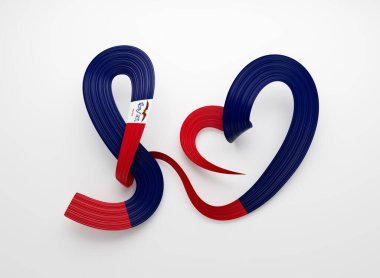 Kalp şeklinde kurdele, Iowa bayrağı renkleriyle ulusal aşkı ve gururu sembolize ediyor. 3B Görüntü