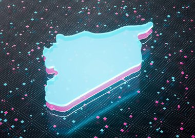Aydınlatılmış Suriye Veri Haritası Neon Mavisi Kusursuz Şablon Arkaplanı 3B Görüntü