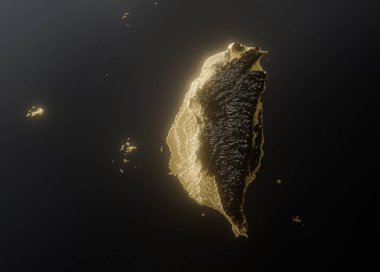 Tayvan Haritası Altın Metalik Doku Haritası Altın Rezervleri ve Altın Madencilik Konsepti 3B İllüstrasyon