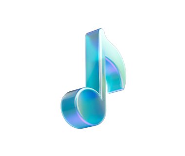Müzik ve 3D İllüstrasyon 'u temsil eden, gradyan bir kapağı olan stilize edilmiş bir mavi nota simgesi.