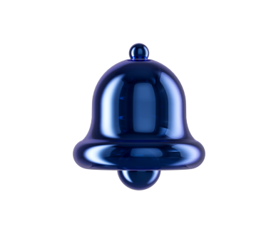 3D parlak metalik mavi çan simgesi, uyarıları, uyarıları veya hatırlatıcıları sembolize ediyor. 3d illüstrasyon