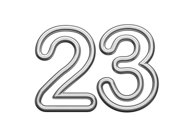 23 numara. Gümüş Metalik Beyaz Arkaplan 3D Görüntü