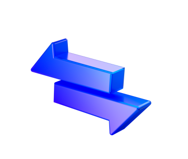 Mor ve mavi renkte, solu ve sağı gösteren iki tane parlak 3D ok. 3B Görüntü.