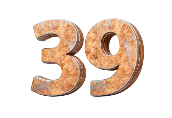 Eski paslı demir metal desenli 3D resimden yapılmış 39 numara.