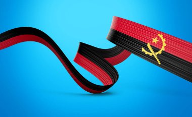 Angola 'nın 3d Bayrağı 3d Parlak Dalgalanan Bayrak Kurdelesi Gök Mavisi Arkaplanda İzole Edildi 3d Görüntü