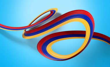 Ermenistan 'ın 3d Bayrağı 3d Dalgalı Parlak Ermenistan Kurdelesi Gökyüzü Mavisi Arkaplan 3d Görüntü