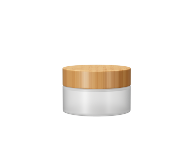 Doğal bambu ahşap kapaklı beyaz kozmetik krema kavanozu. Güzellik Ürünleri 3d illüstrasyon