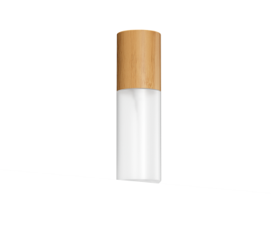 Modern güzellik ürünleri için doğal bambu kapaklı parlak beyaz bir pompa şişesi. 3d illüstrasyon