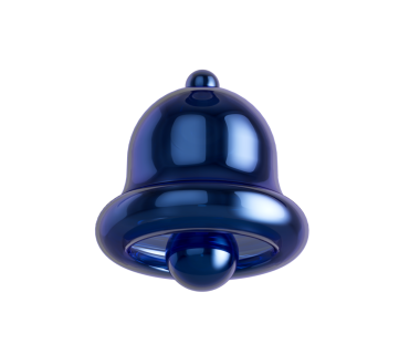 3D parlak metalik mavi çan simgesi, uyarıları, uyarıları veya hatırlatıcıları sembolize ediyor. 3d illüstrasyon