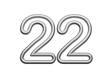 22 Numara: Gümüş Metalik Beyaz Arkaplan 3B Görüntü